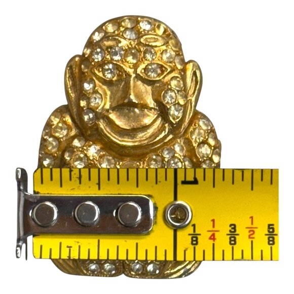 Vintage ORA Rhinestone Buddha Brooch Pin Gold Tone Jewelry  Rhinestone READ - Picture 5 of 6